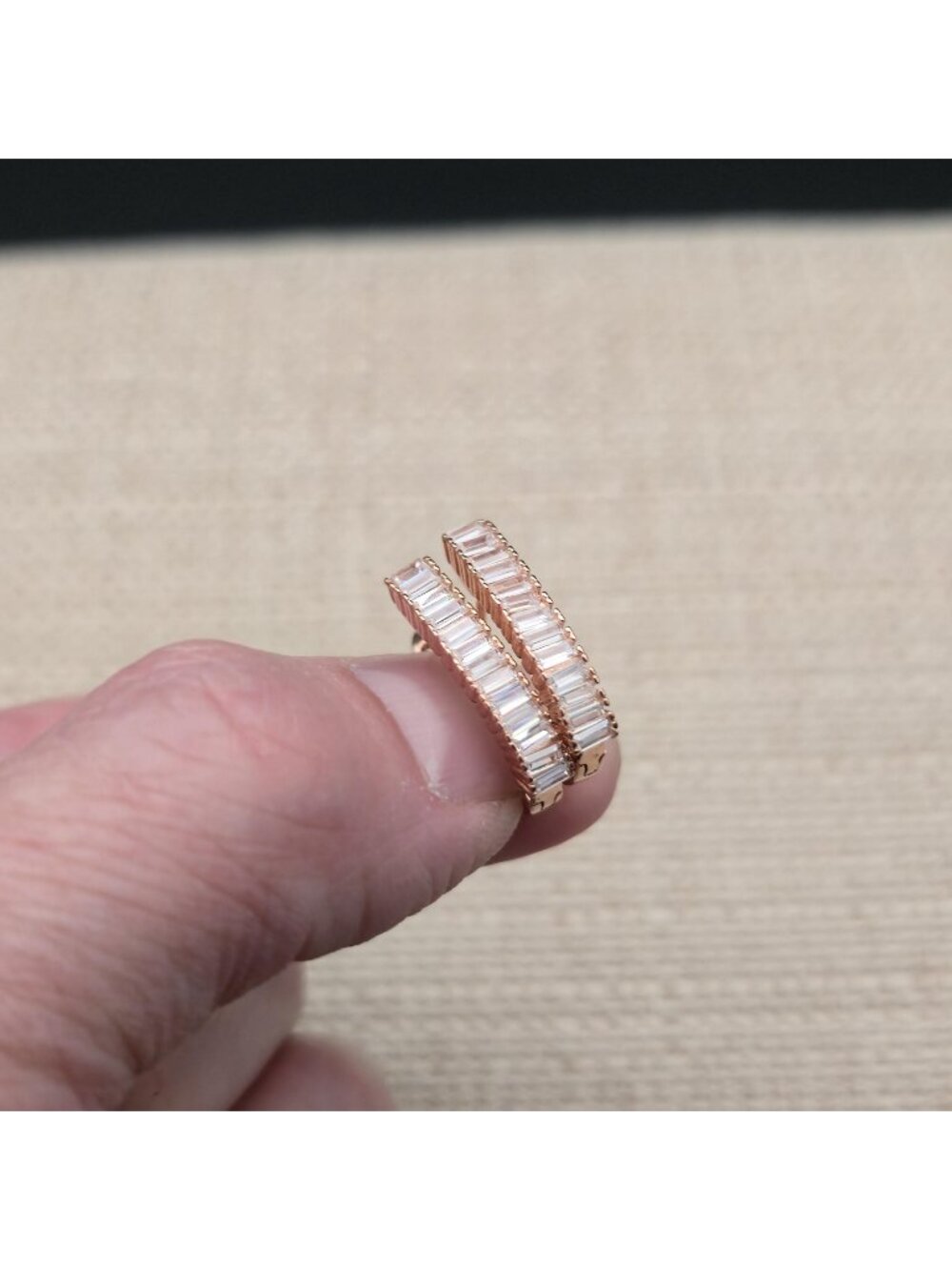 Rose Gold Over Sterling Silver Baguette Cubic Zirconia Eternity Earrings A7797 - Picture 3 of 7